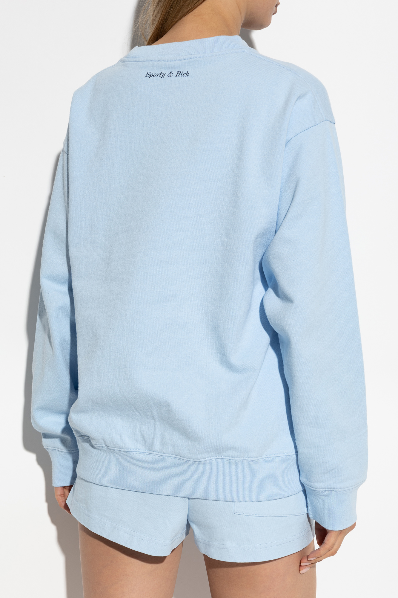 ★Sporty & Rich★ Buttoned polar sweatshirt sky blue QZAW232 Sporty & Rich Serif logo-embroidered Polar Sweatshirt